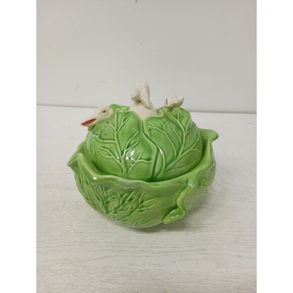 VTG 60s Covered White Rabbits Cabbage Serving Dish Retro Mid Century Modern - Picture 5 of 12
